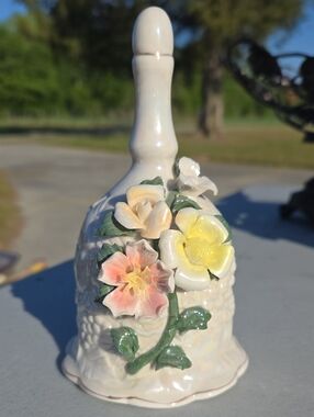 Porcelain Floral Decorative Bell in Cream with Pastel Flowers